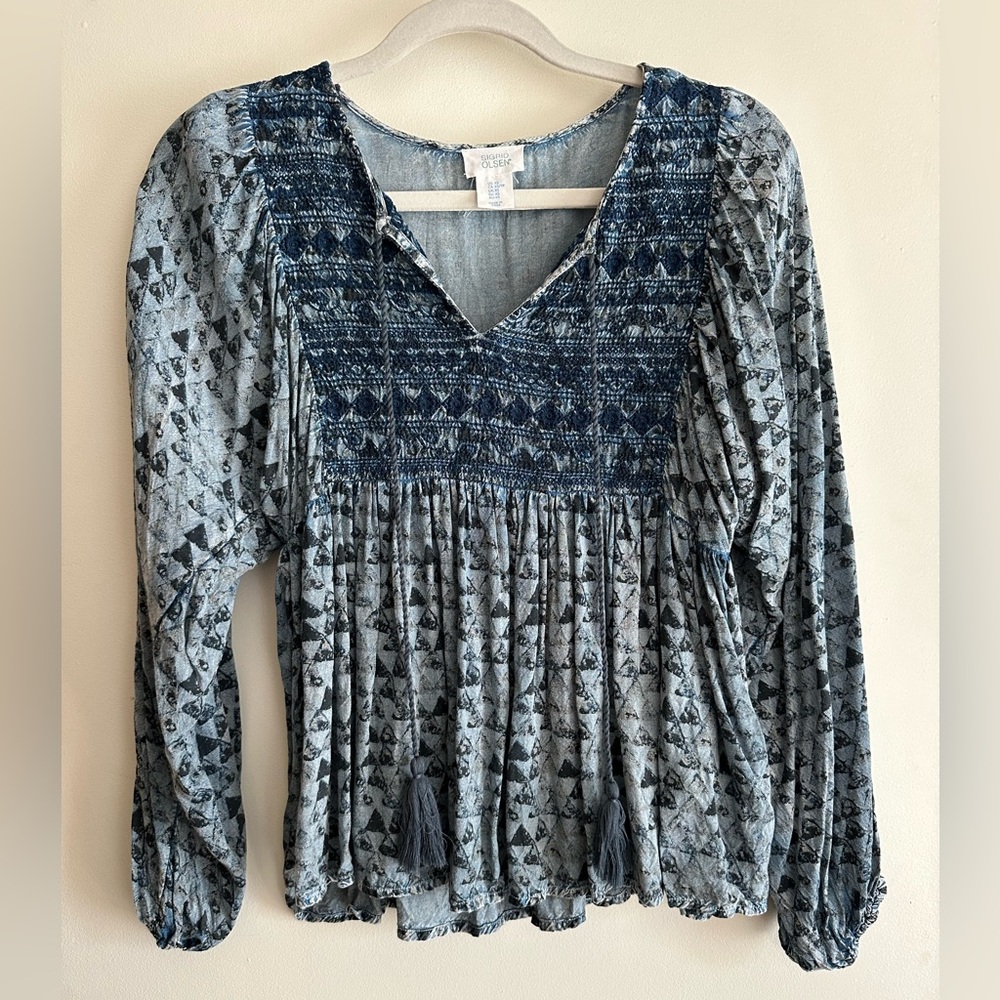 Sigrid Olsen - blue print long sleeve top